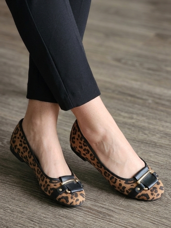 Christian Siriano Shoes - Christian Siriano Leopard-Print Ballet Flats with Black Buckle